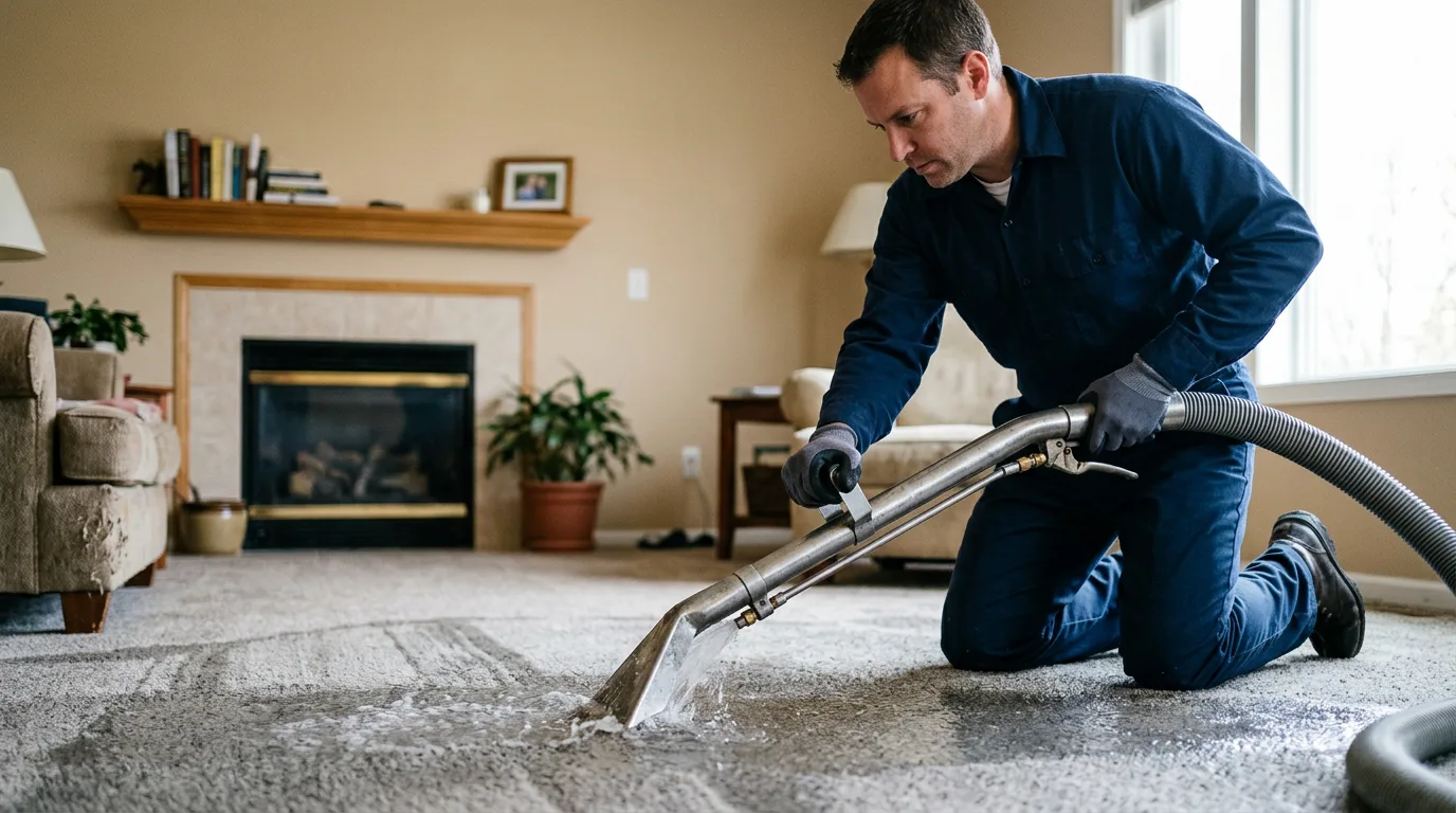 Water damage restoration technician working near Kendall, WI